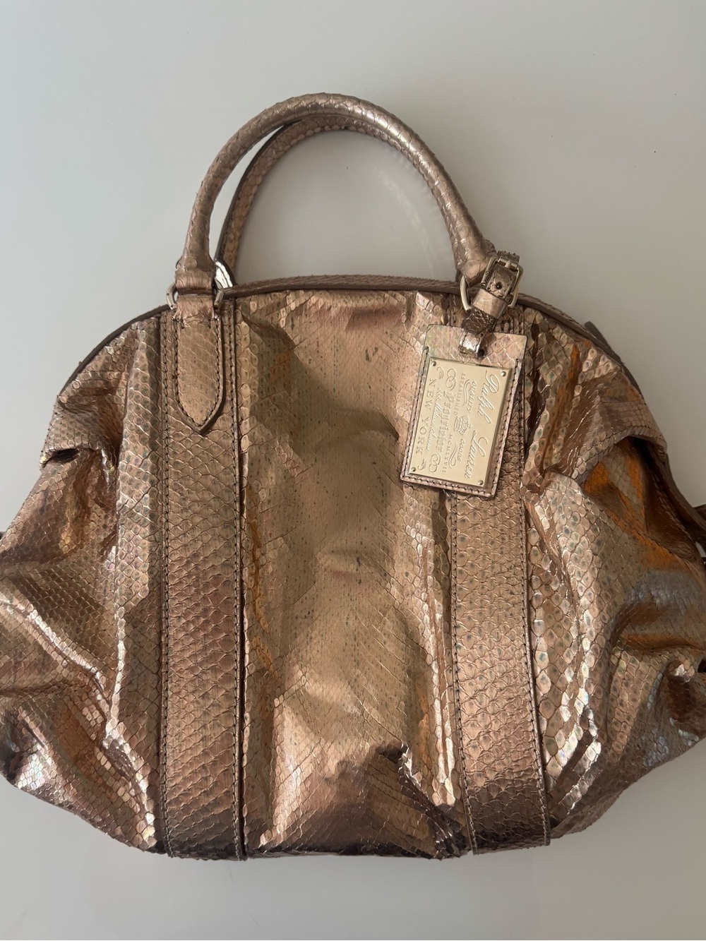 Ralph Lauren Purple Label Metallic Rose Gold Satchel